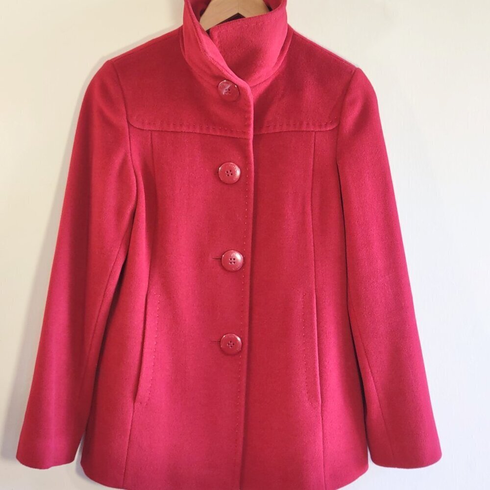 Ellen Tracy Wool & Angora Pea Coat Ruby Red Size XS Classic Elegant 'Like New - Picture 2 of 10